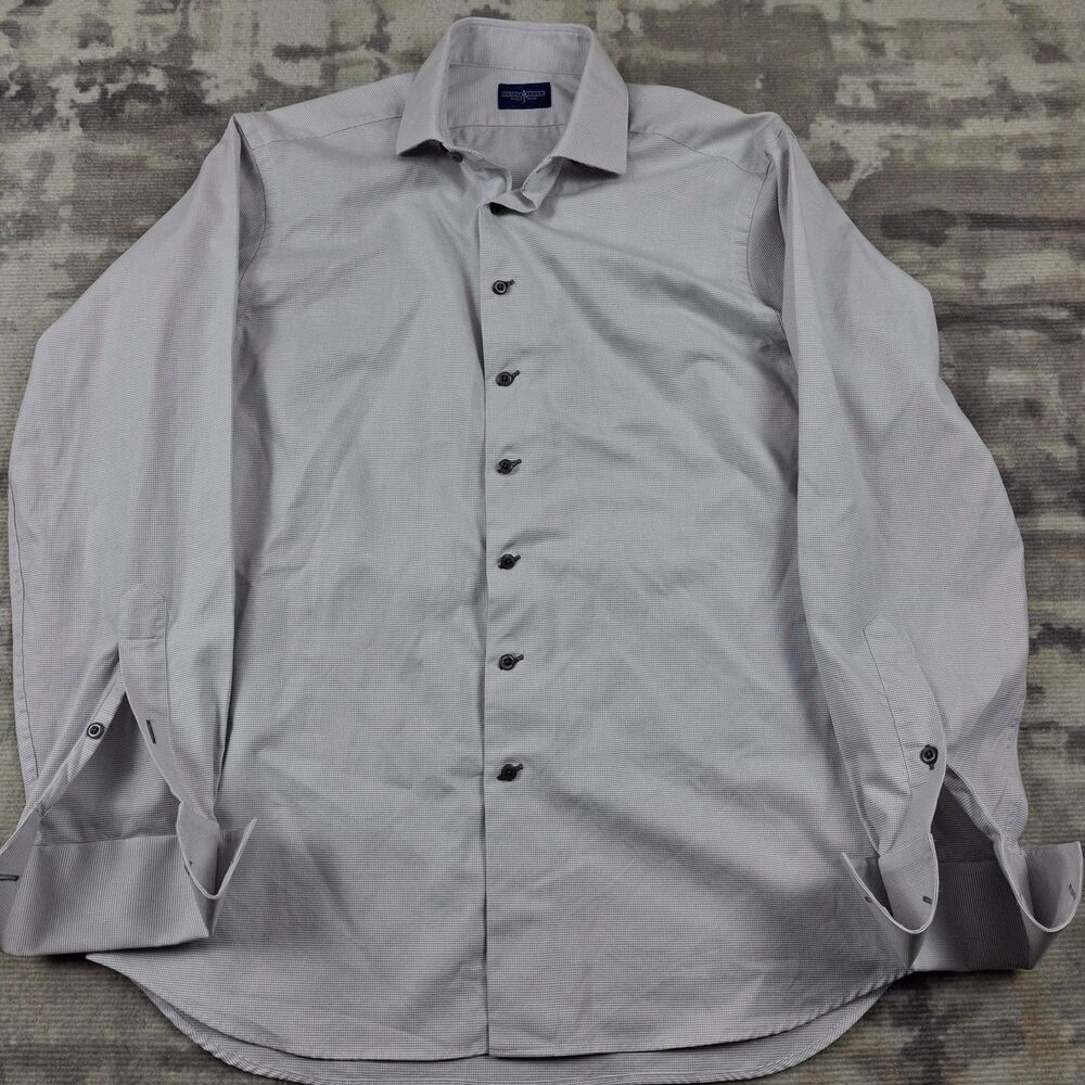 Adrian Jules Custom Clothier Mens Dress Shirt Grey Micro Check Spread Collar...